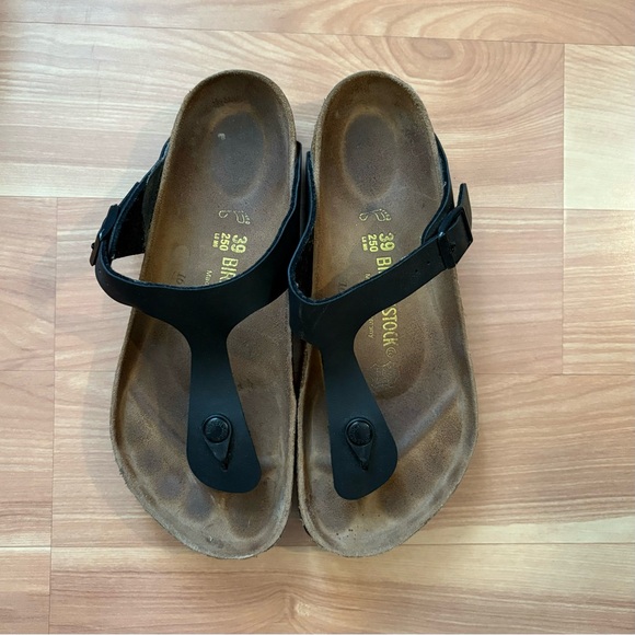 Birkenstock Black Leather Gizeh Birko-Flor Sandals Size 39 EU 8/8.5 US - Picture 11 of 16